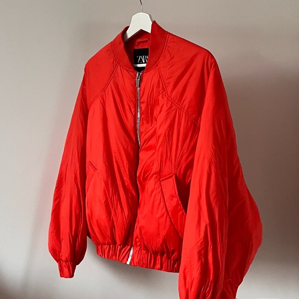 ZARA Orange Cropped Puffer Jacket